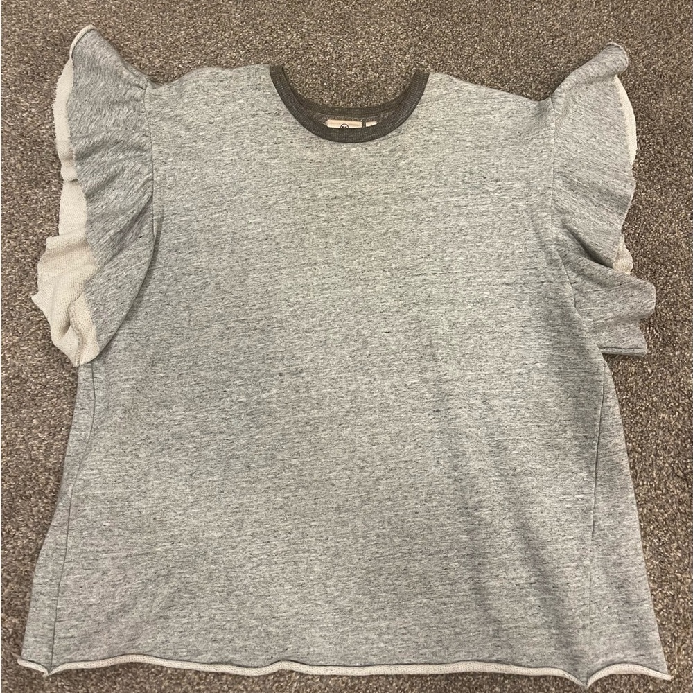 AG Adriano Goldschmidt Gray Ruffle Sleeve Top